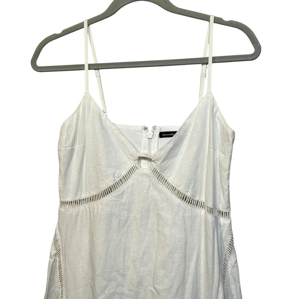 Abercrombie & Fitch White Linen Blend Ladder Stitch Maxi Dress Small